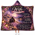 To My Wife Hooded Blanket, Fairytale Moonlit Castle Purple Rose Gift Love Husband