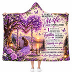 To My Wife Hooded Blanket, Purple Floral Heart Tree Swing Anniversary Gift