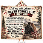Personalized To My Wife Hooded Blanket, Rustic Mountain Lake Soulmate Gift