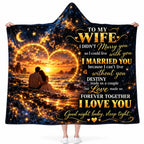 To My Wife Hooded Blanket, Romantic Starry Sky Golden Heart Sunset Anniversary Gift