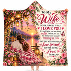 To My Wife Hooded Blanket, Romantic Sunset Lake Pink Rose Anniversary Gift