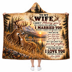 Personalized To My Wife Hooded Blanket, Rustic Deer Mountain Sunset Love Gift