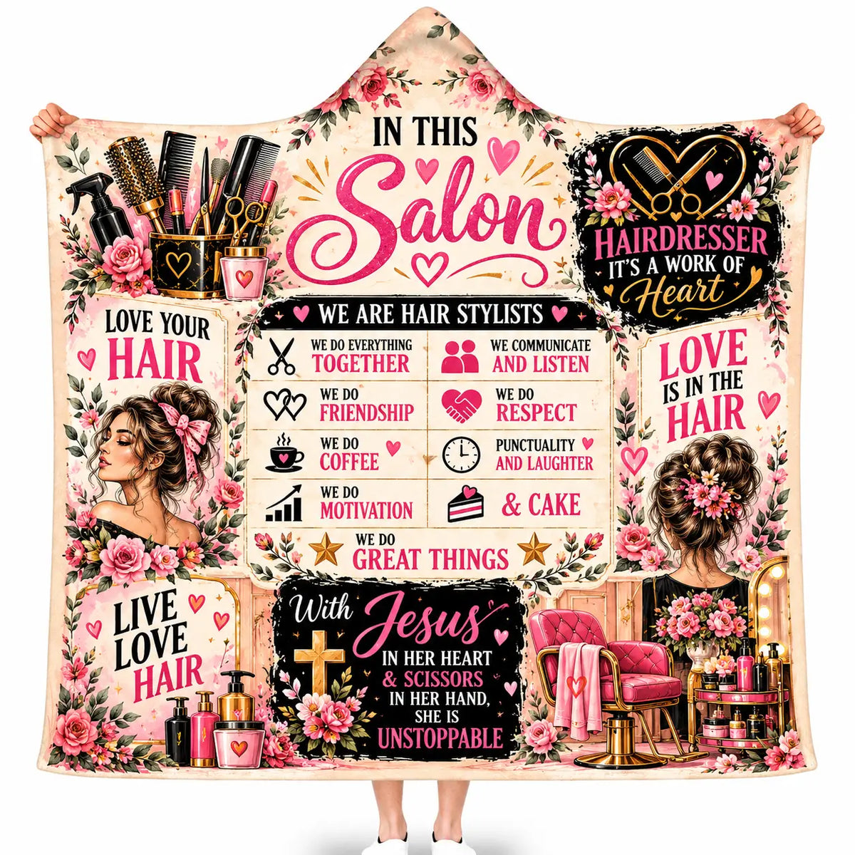 Hairdresser Hooded Blanket, In This Salon Hair Stylist Cosmetologist Gift Throw