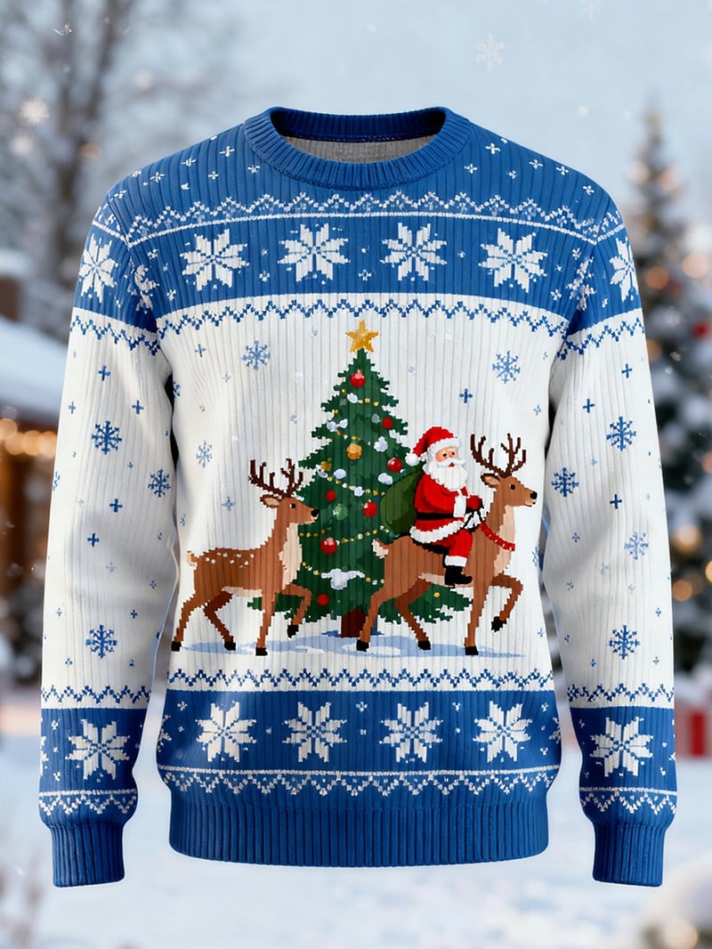 Santa Riding Reindeer Ugly Christmas Sweater Mens Funny Xmas Sweaters Gifts For Him