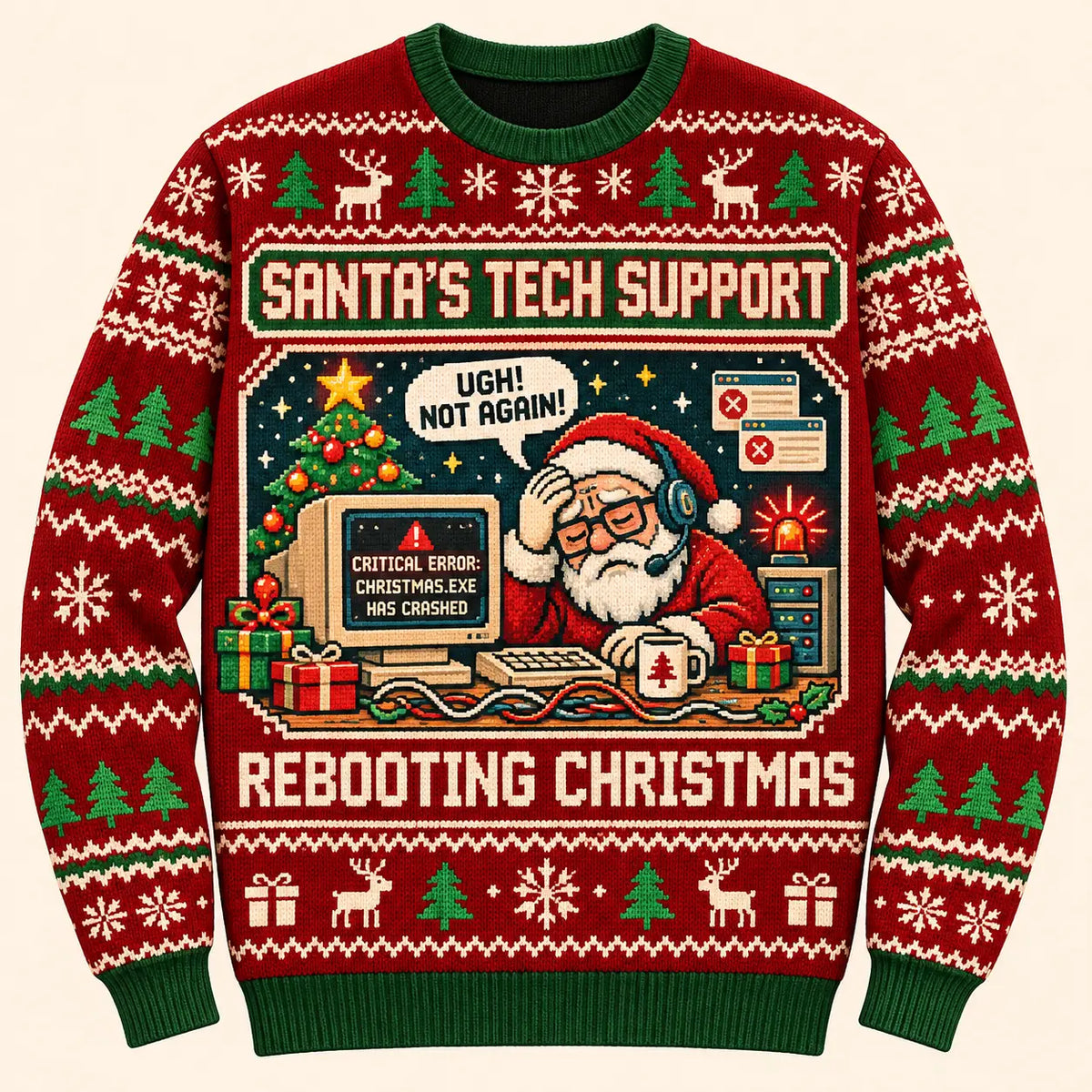 Santas Tech Support Sweatshirt, Funny IT Christmas Error Code Ugly Xmas Sweater
