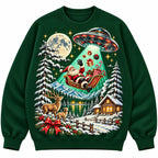 Santa Claus UFO Abduction Sweatshirt Funny Alien Christmas Graphic Pullover