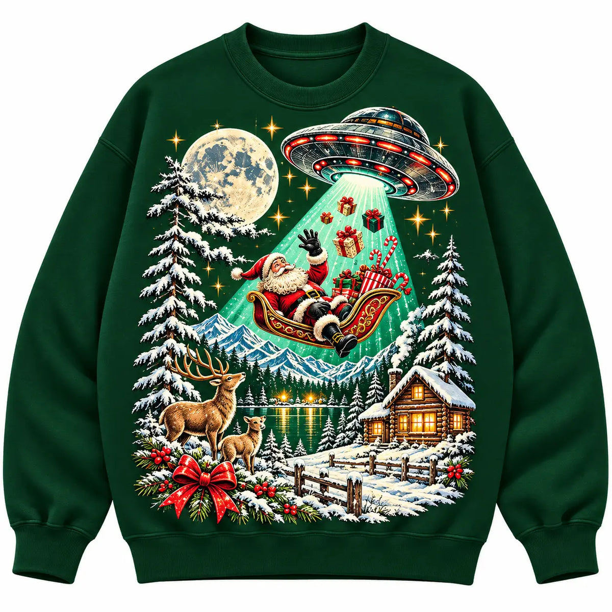 Santa Claus UFO Abduction Sweatshirt Funny Alien Christmas Graphic Pullover