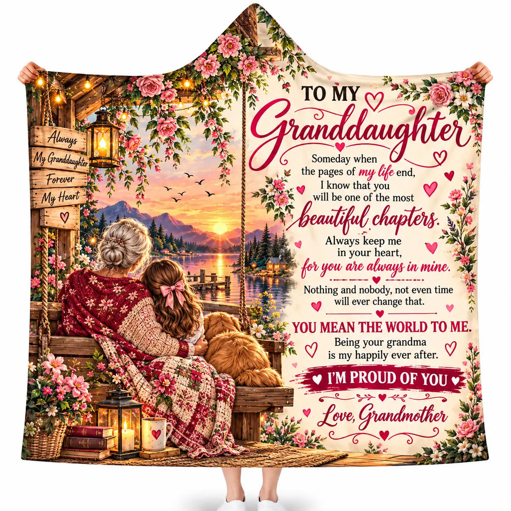 To My Granddaughter Hooded Blanket, Love Grandmother Sunset Swing Gift
