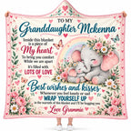Personalized To My Granddaughter Hooded Blanket - Cute Elephant Floral Fleece Throw Gift from Grandma