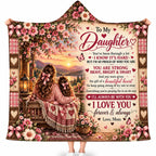 To My Daughter Hooded Blanket, Love Mom Floral Sunset Bench Encouragement Gift
