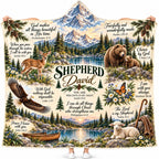 Personalized Christian Shepherd Hooded Blanket, Bible Verses Mountain Wildlife Gift