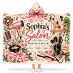 Personalized Hair Stylist Hooded Blanket - Pink Salon Tools Hairdresser Fleece Throw Gift
