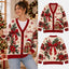 Personalized Name Bows Coquette Christmas Knitted Cardigan, Cozy Winter Outfit Sweater