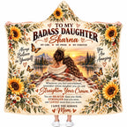Personalized To My Badass Daughter Hooded Blanket, Sunflower Crown Gift Love Mom
