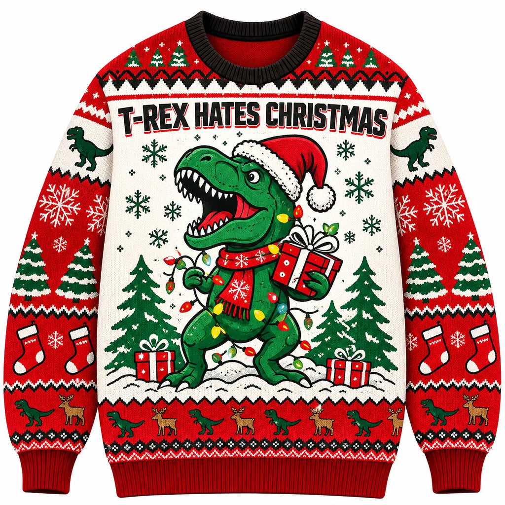 T-Rex Hates Christmas Sweatshirt, Funny Short Arms Dinosaur Ugly Xmas Sweater