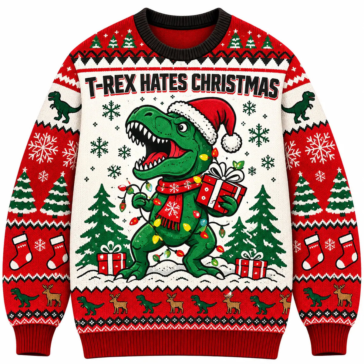 T-Rex Hates Christmas Sweatshirt, Funny Short Arms Dinosaur Ugly Xmas Sweater
