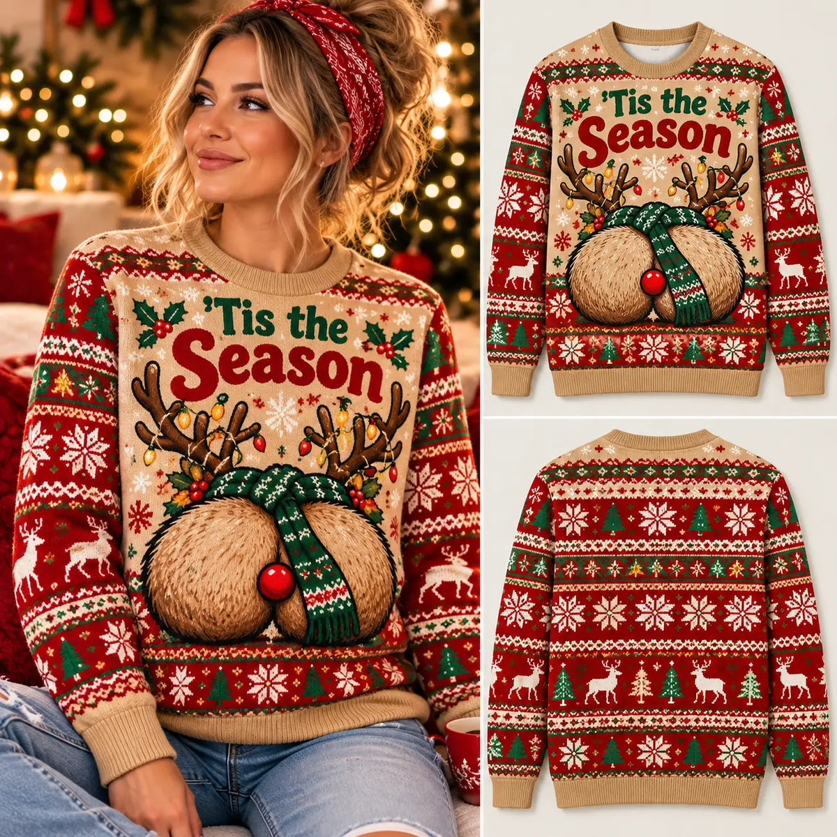 Hilarious Tis The Season Reindeer Butt Christmas Party Ugly Christmas Sweater