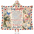 To My Daughter Hooded Blanket, Love Dad Vintage Airmail Floral Keepsake Gift