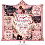 To My Daughter Hooded Blanket - Pink Floral Patchwork Sunset Lake Fleece Throw Gift from Mom