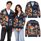 Personalized Couple Name Tropical Sunset Christmas Knitted Cardigan, Cozy Winter Outfit Sweater
