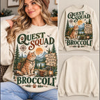 Quest Squad Broccoli Sweatshirt, Funny Vintage Hiking Cat Adventure Sweater