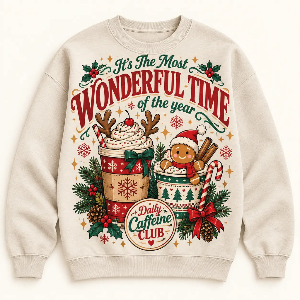 Daily Caffeine Club Christmas Sweatshirt, Funny Gingerbread Coffee Lover Ugly Sweater