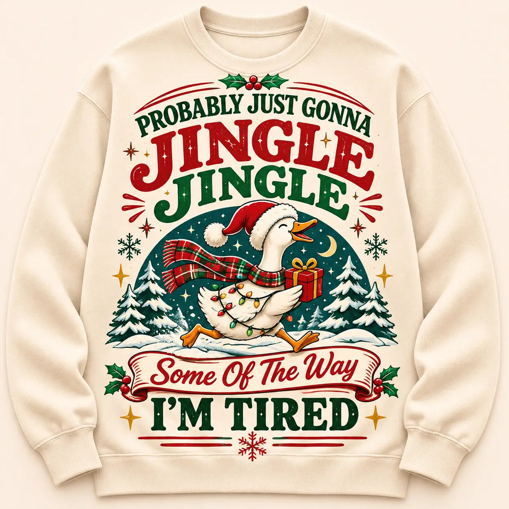 Funny Jingle Jingle Im Tired Christmas Sweatshirt, Vintage Christmas Goose Duck Ugly Sweater
