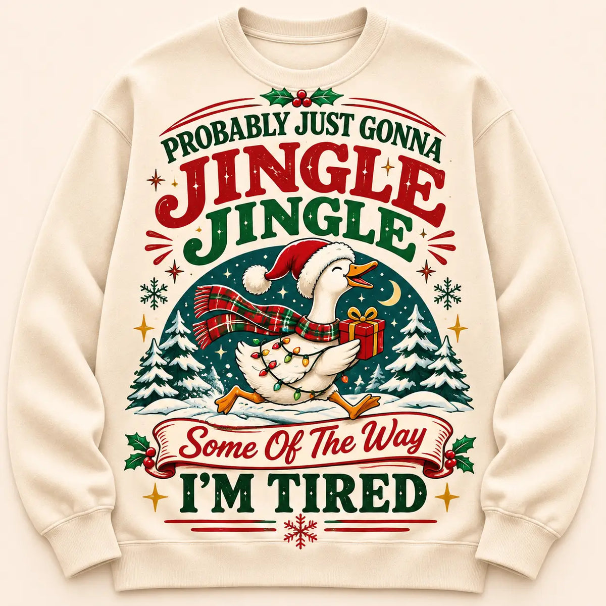 Funny Jingle Jingle Im Tired Christmas Sweatshirt, Vintage Christmas Goose Duck Ugly Sweater