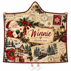 Personalized Vintage Christmas Postcard Hooded Blanket, Custom Santa Train Gift