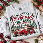 Vintage Santa Christmas Tree Farm Sweatshirt, Winter Sweater Outfit