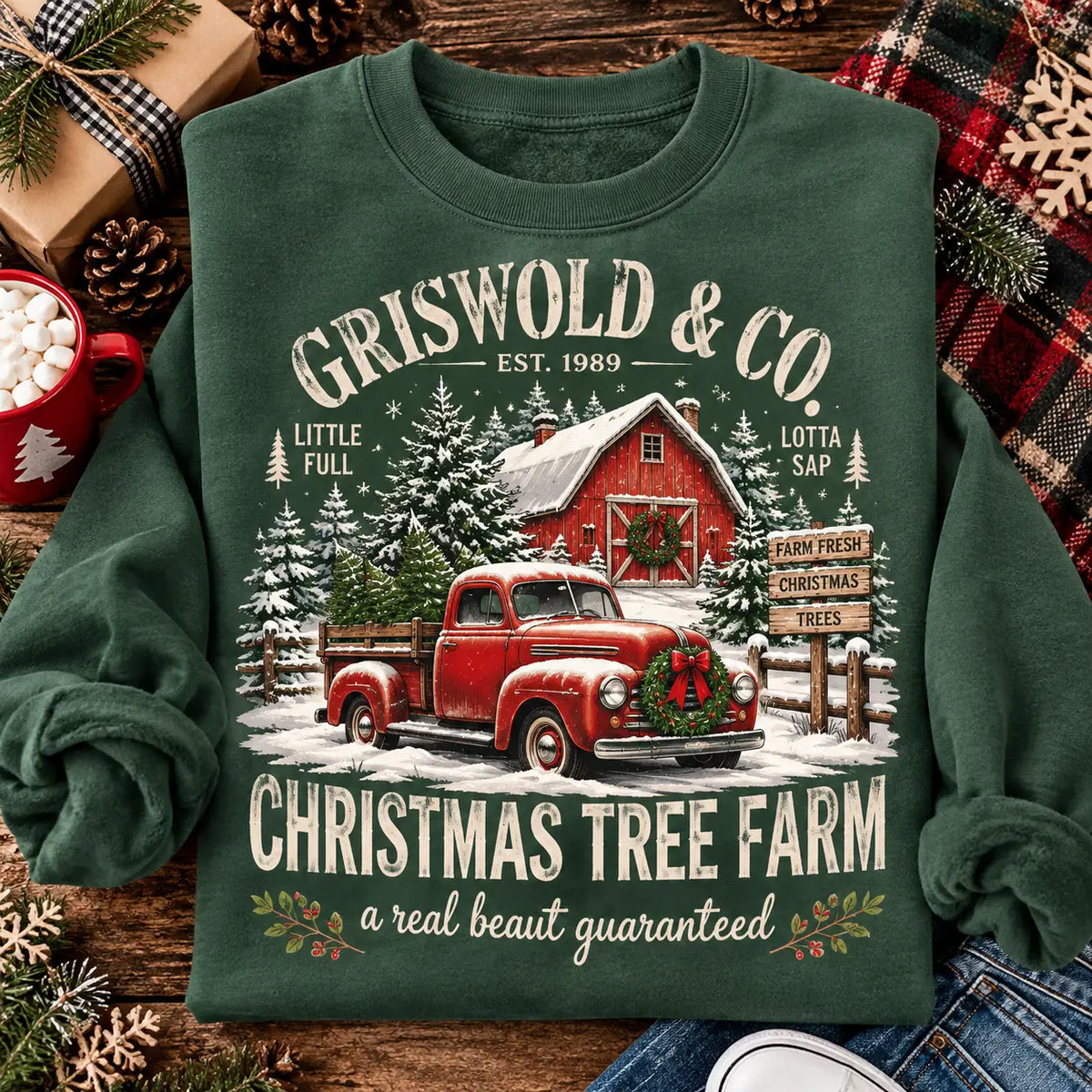 Vintage Christmas Tree Farm Sweatshirt, Winter Sweater Outfit