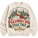 Vintage Columbia Inn Pine Tree Vermont Sweatshirt, White Christmas Red Truck Cabin Sweater
