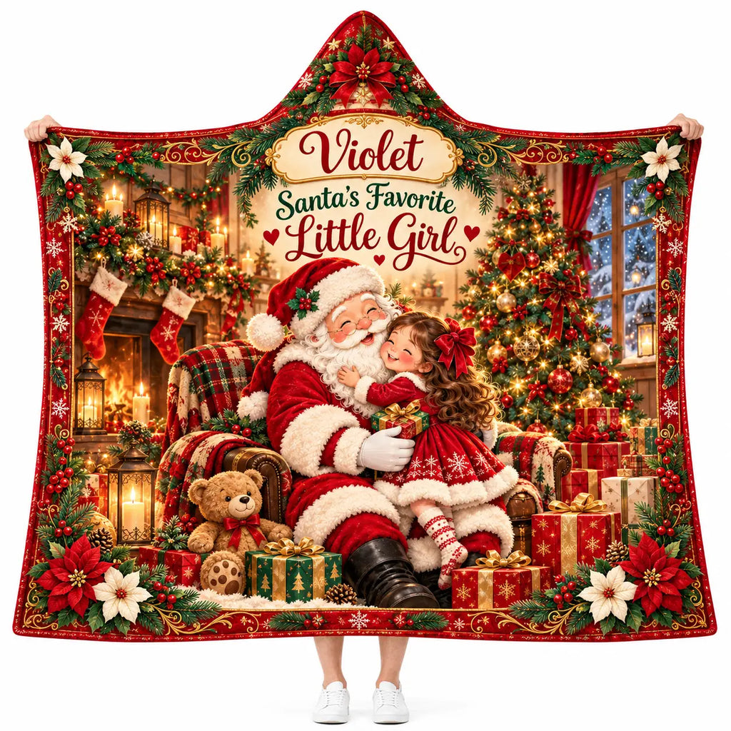Personalized Santa's Favorite Little Girl Hooded Blanket, Custom Christmas Gift