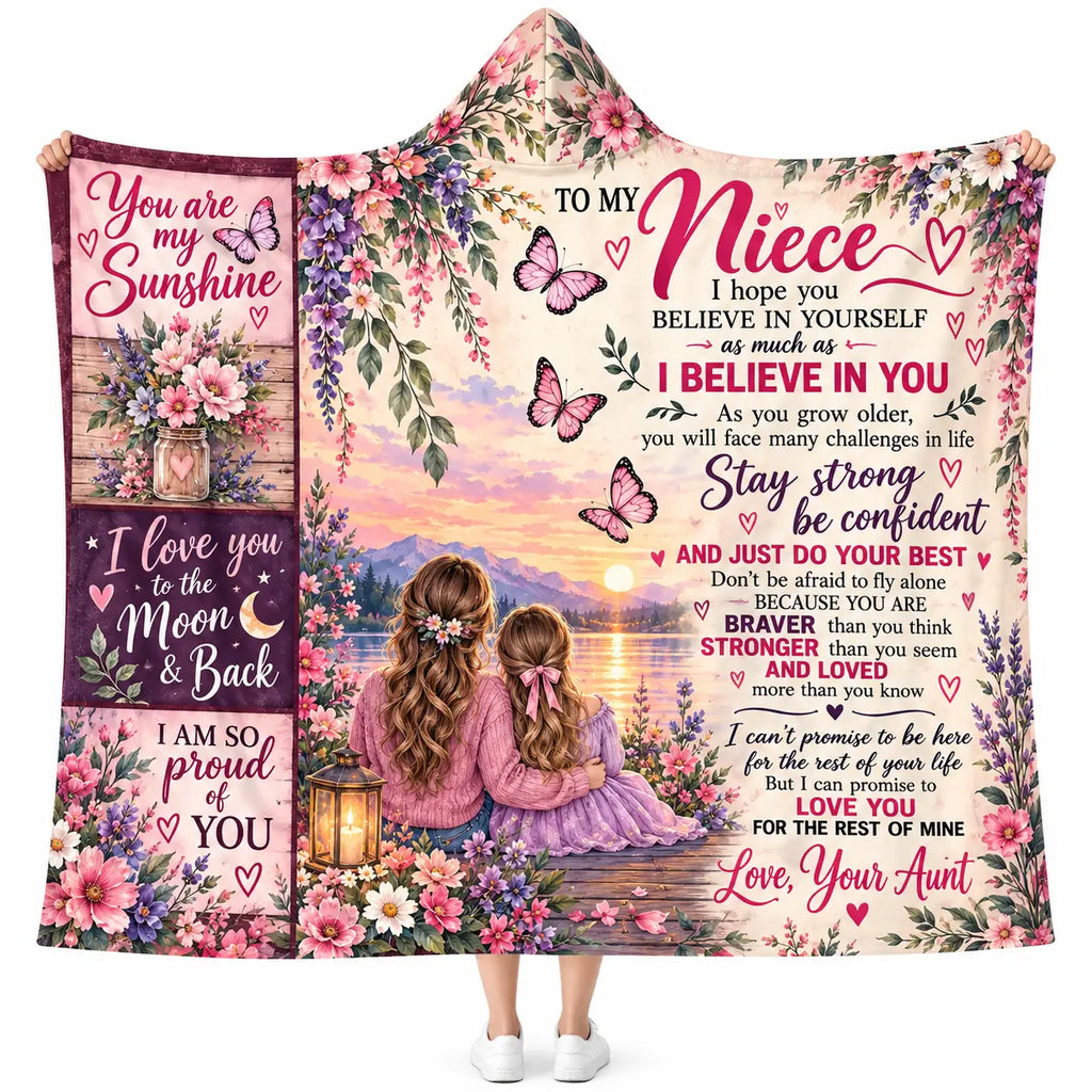 To My Niece Hooded Blanket, Love Your Aunt Floral Sunset Encouragement Gift