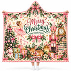 Personalized Pink Nutcracker Christmas Hooded Blanket - Custom Family Name Ballerina & Sleeping Fawn Wearable Blanket, Holiday Gift