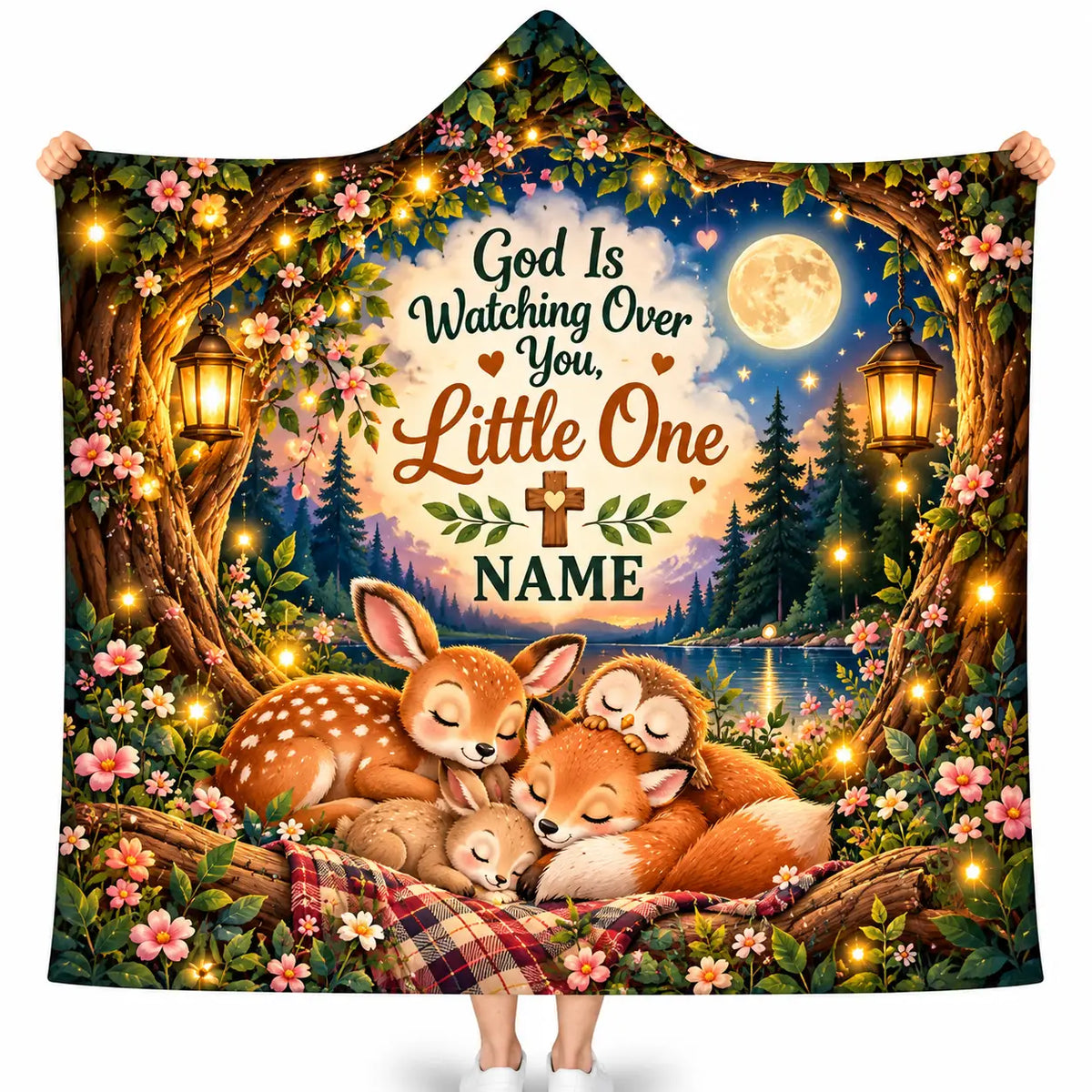 Personalized God Is Watching Over You Hooded Blanket, Christian Baby Gift