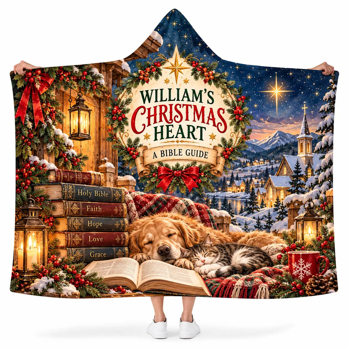Personalized Christian Christmas Hooded Blanket - Bible Faith Hope Love Fleece Blanket Gift