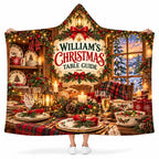 Personalized Christmas Table Guide Hooded Blanket - Holiday Feast Dining Fleece Throw
