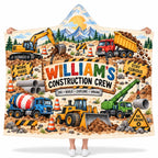 Personalized Construction Truck Hooded Blanket - Kids Excavator & Dump Truck Fleece Throw