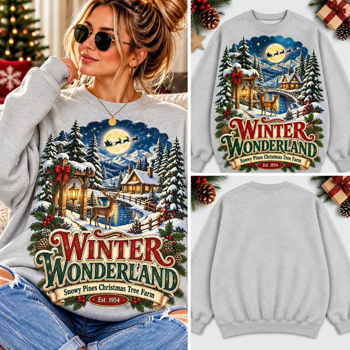 Winter Wonderland Snowy Pines Christmas Tree Farm Sweatshirt