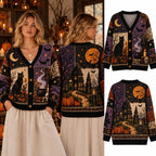 Witchy Autumn Halloween Knitted Cardigan, Winter Outfit Sweater