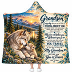 To My Grandson Hooded Blanket, Wolf Mountain Sunset Love G-Mom Keepsake Gift