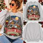 Retro Yuletide Trails Snowy Creek Ash Grey Graphic Sweatshirt
