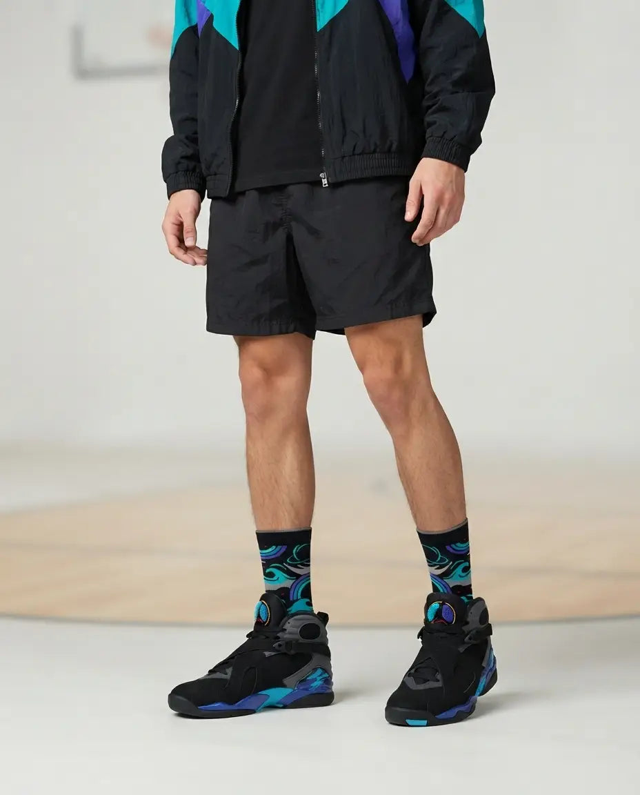 Aqua 2015 Sneaker Match Socks – Air Jordan 8 Retro Inspired Mid-Cut Crew Socks