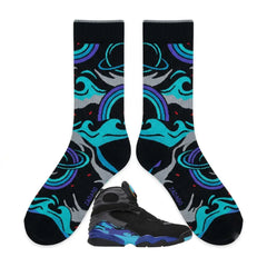 Aqua 2015 Sneaker Match Socks – Air Jordan 8 Retro Inspired Mid-Cut Crew Socks