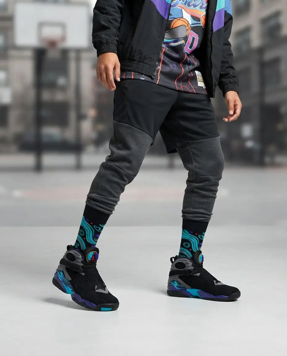 Aqua GS 2025 Sneaker Match Socks – Air Jordan 8 Retro Inspired Mid-Cut Crew Socks