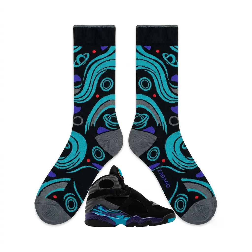 Aqua GS 2025 Sneaker Match Socks – Air Jordan 8 Retro Inspired Mid-Cut Crew Socks
