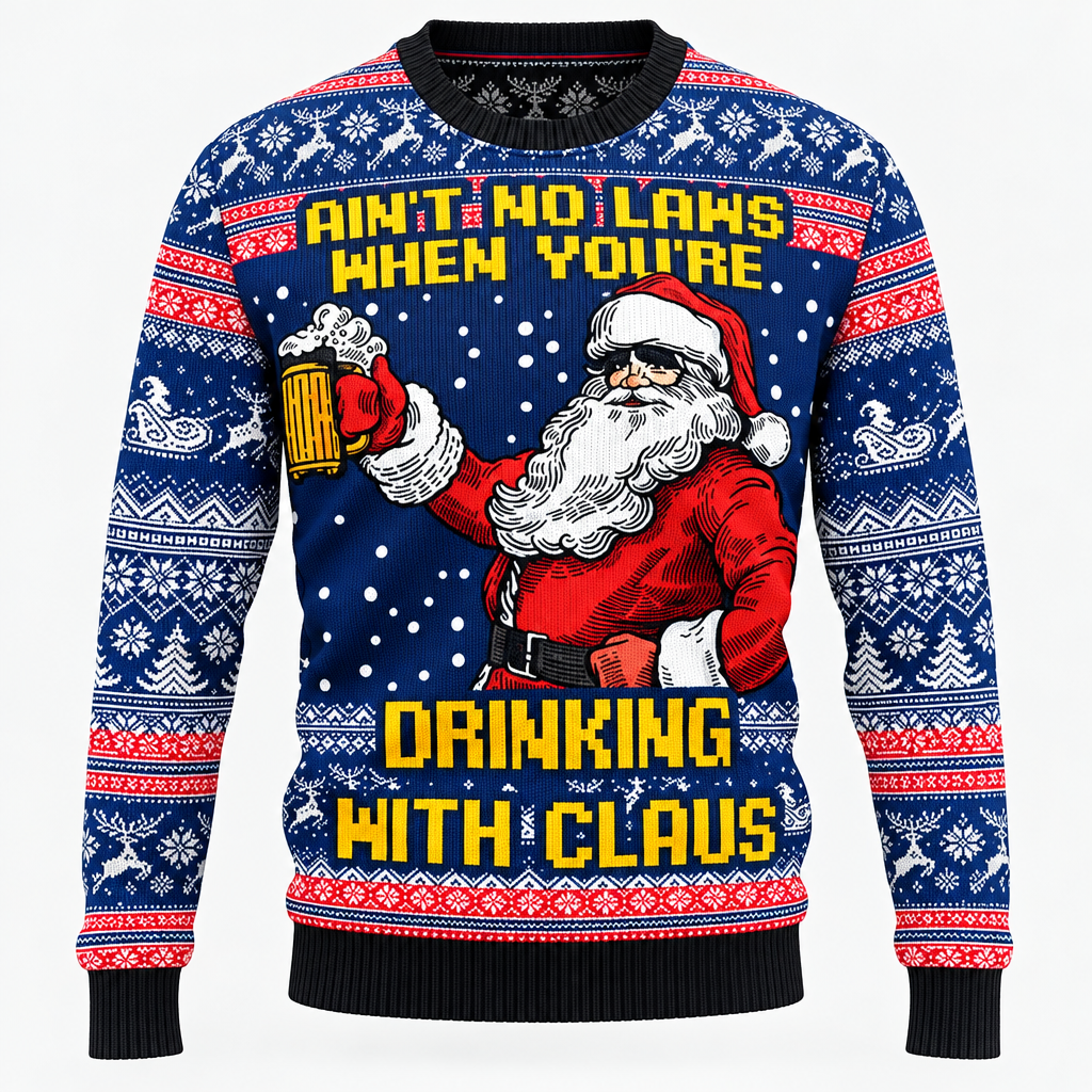 Bản nâng chất lượng của ảnh áo sweater Santa Ain't No Laws When You're Drinking With Claus