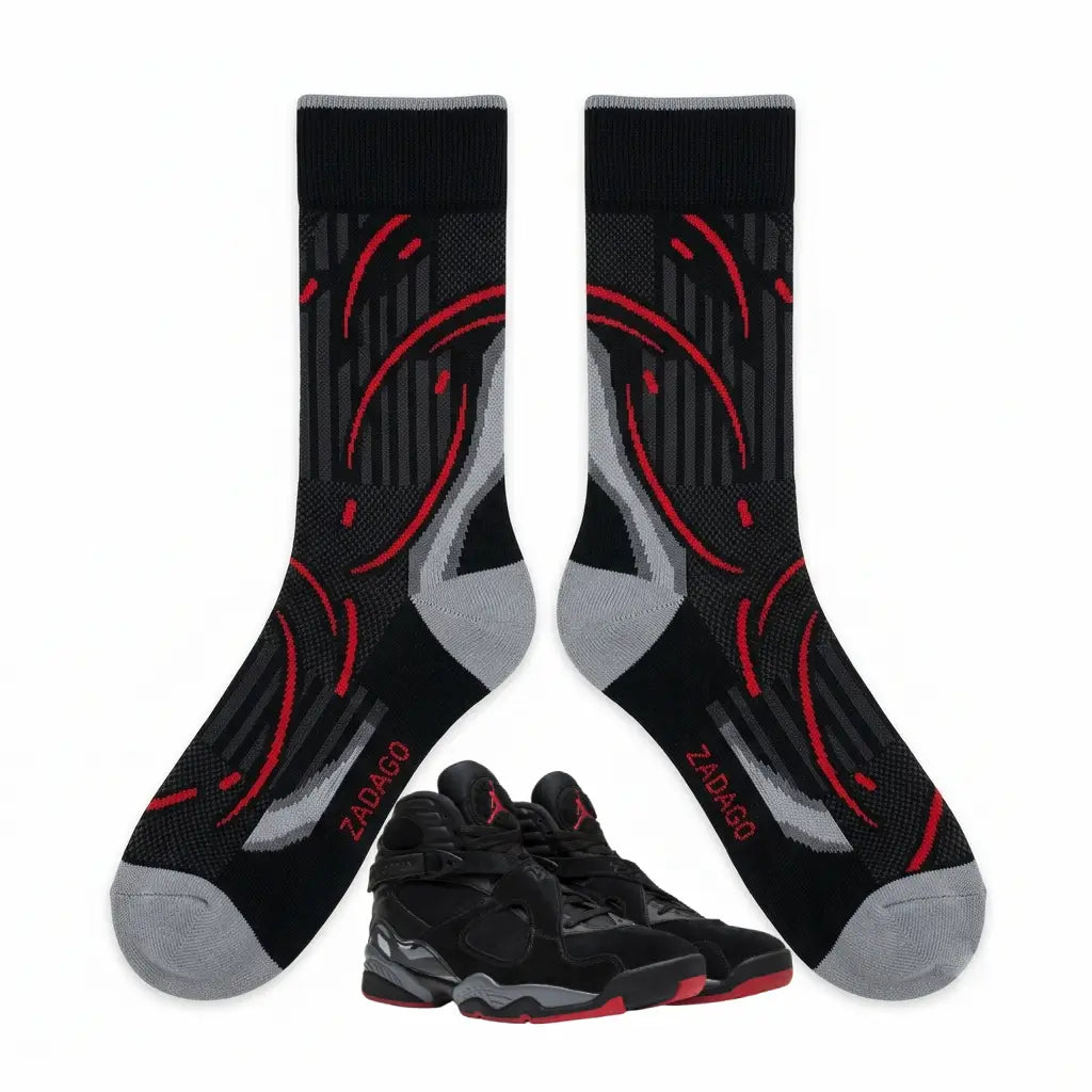 Bred Sneaker Match Socks – Air Jordan 8 Retro Inspired Mid-Cut Crew Socks