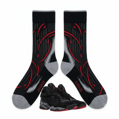 Bred Sneaker Match Socks – Air Jordan 8 Retro Inspired Mid-Cut Crew Socks